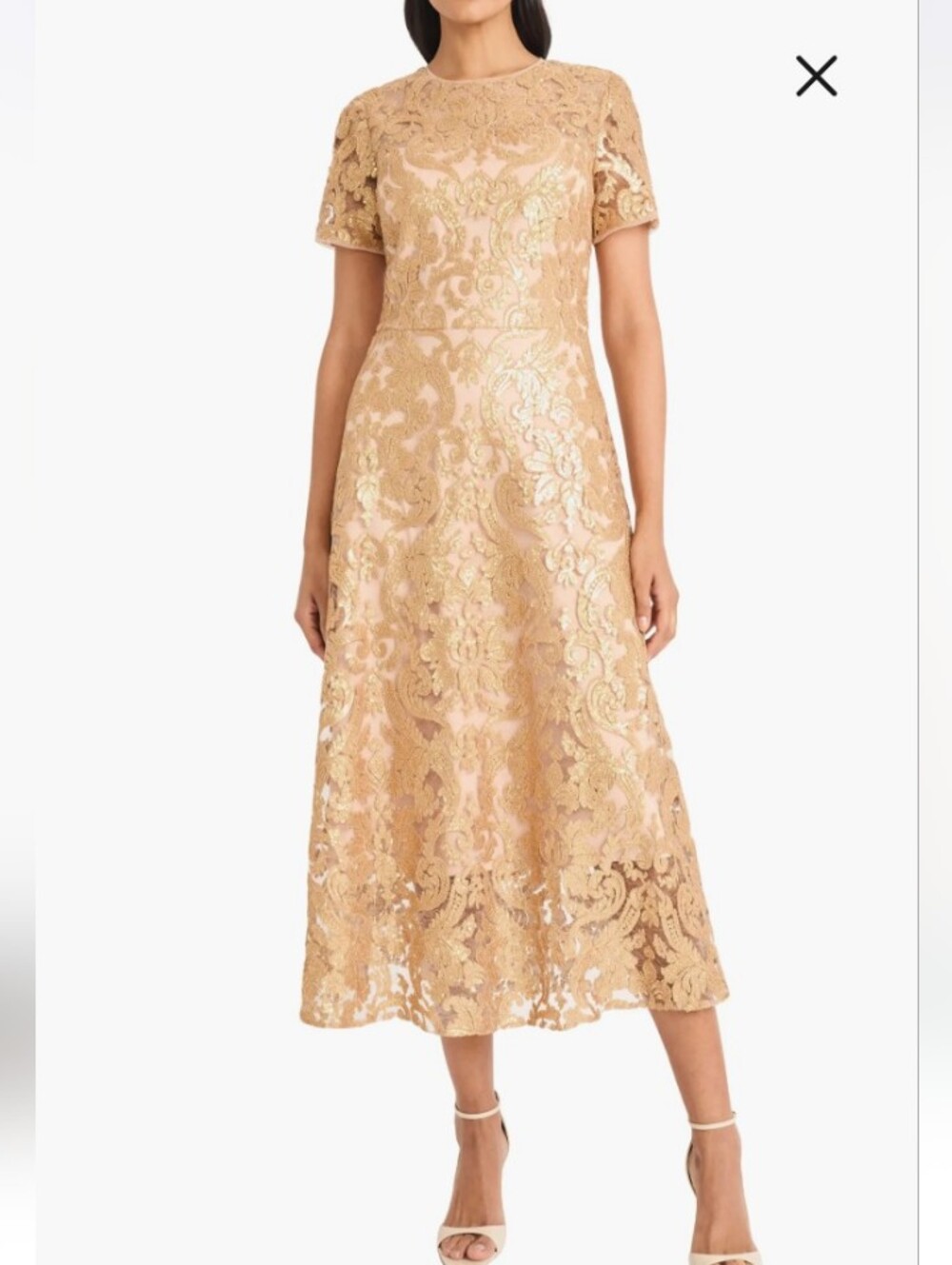 Gold Lace A-Line Dress